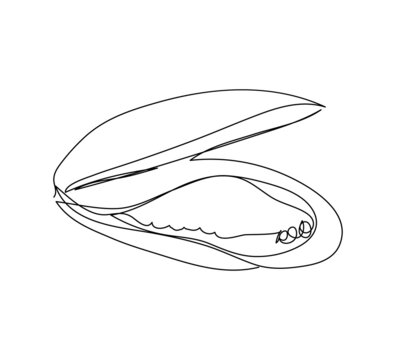 recommend clip art: Mussels, sea clams continuous line drawing. One line art of fish, seafood, molluscs.