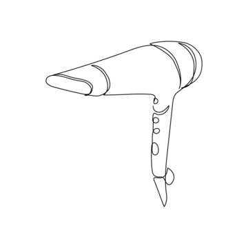 recommend clip art: Hair dryer continuous line drawing. One line art of home appliance, bathroom, dry hair, styling, hairdressing supplies.
