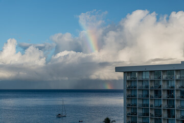Naklejka na ściany i meble Beautiful rainbow vista at dawn, Kaanapali Beach, Maui, Hawaii