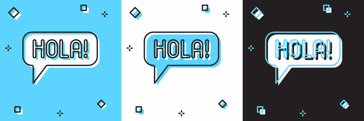 Set Hola in different languages icon isolated on blue and white, black background. Speech bubbles. Vector © vector_v