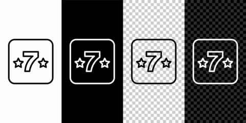 Set line Casino slot machine with clover symbol icon isolated on black and white, transparent background. Gambling games. Vector