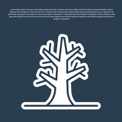 Blue line Bare tree icon isolated on blue background. Vector