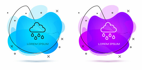 Line Cloud with rain icon isolated on white background. Rain cloud precipitation with rain drops. Abstract banner with liquid shapes. Vector