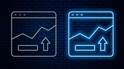 Glowing neon line Financial growth increase icon isolated on brick wall background. Increasing revenue. Vector