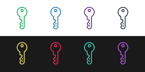 Set line House key icon isolated on black and white background. Vector