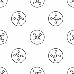 Fototapeta na wymiar Grey line Chemical formula icon isolated seamless pattern on white background. Abstract hexagon for innovation medicine, health, research and science. Vector