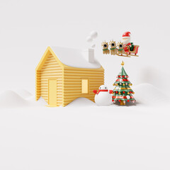 Christmas Social Media Post Template WIth House In Snow 3D Rendering Illustration
