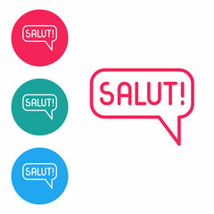 Red line Salut in different languages icon isolated on white background. Speech bubbles. Set icons in circle buttons. Vector