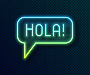 Glowing neon line Hola in different languages icon isolated on black background. Speech bubbles. Vector © vector_v
