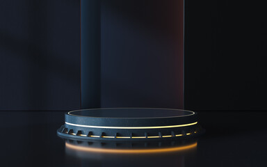 Empty room and stage with black background, 3d rendering.