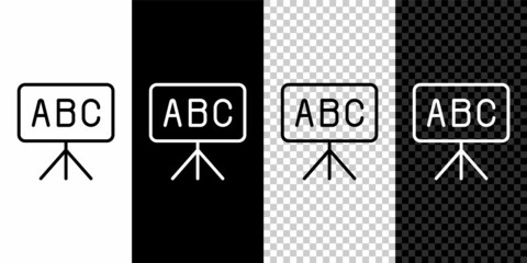 Set line Chalkboard icon isolated on black and white, transparent background. School Blackboard sign. Vector