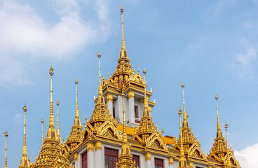 Fototapeta premium Buddhist Wat Ratchanatdaram Temple, also known as Loha Prasat or the iron temple in Bangkok