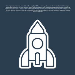 Blue line Rocket ship toy icon isolated on blue background. Space travel. Vector
