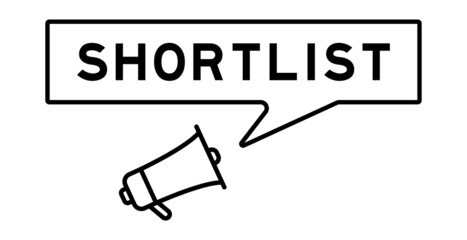 Megaphone icon with speech bubble in word shortlist on white background