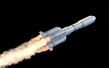 Rocket in the space, 3d rendering.