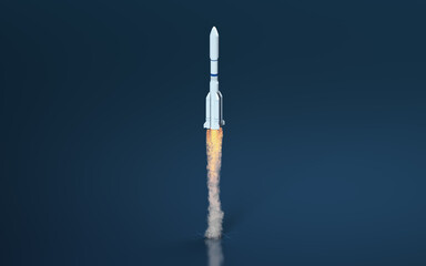 Rocket with blue background, 3d rendering.