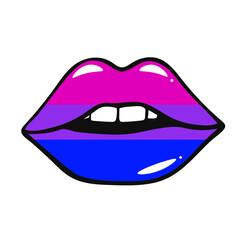 Lips Bisexual flag symbol Isolated . LGBT tolerance day card. Vector illustration on white background. For cards, posters, decor, t shirt design