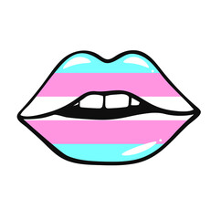 Lips Transgender flag symbol Isolated . LGBT tolerance day card. Vector illustration on white background. For cards, posters, decor, t shirt design