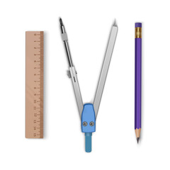 Tools of Drawing Compass Pencil and Ruler icon, Vector illustration
