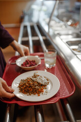 Food on a tray in the dining room.