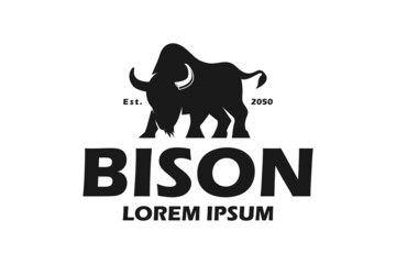 Bison Bull Buffalo Angus Silhouette Steak Vintage Retro Logo design