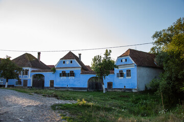 Fototapeta na wymiar old and blue houses in Romania, Brasov ,Roades,2019