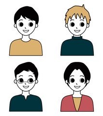 笑顔の男性のイラストセット（正面）