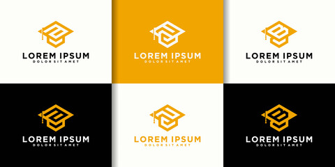 set of initials with graduation hat logo icon design template