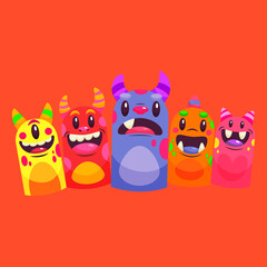 cute horned monster character vector