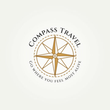 compass travel line art badge logo template vector illustration design