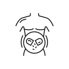 Man body with good digestion due to probiotics bacteria isolated outline icon. Vector laxative system with lactobacillus and prebiotic pills in capsule. Gastro medical drugs packaging, healthcare