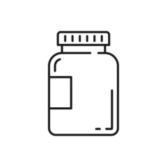 Plastic bottle with probiotics bacteria isolated thin line icon. Vector supplement ad, gut bacteria maintaining healthy balance, immune and digestive health prebiotics in packaging without label