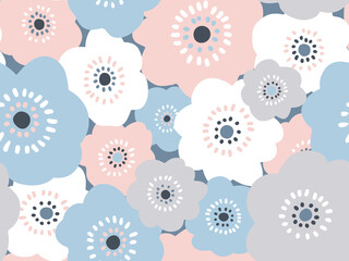 北欧風　手描きの花柄　シームレスパターン（ペールカラー）