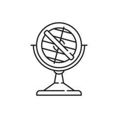 Vintage wood museu de marinha Portugal compass gift isolated thin line icon. Vector portuguese marine antique medieval map compass windrose sign, retro guide orientation instrument, topography guide