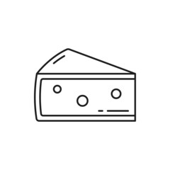 Triangle of Swiss cheese isolated dairy food thin line icon. Vector Switzerland national snack. Traditional italian or french, holland appetizer dietary food product. Gourmet cheese with holes