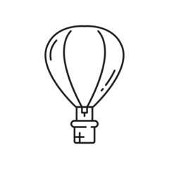 Hot air balloons or aerostat isolated thin line icon. Vector Switzerland Independence Day patriotic balloon with Swiss flag. Happy National Day flying balloons, hobby sport activity recreation holiday