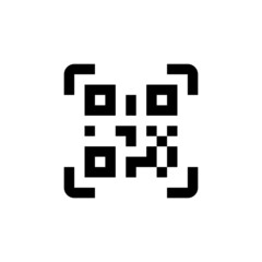QR code. QR-code pictogram. Icon for scanning or reading a QRcode. Isolated raster icon on white background.