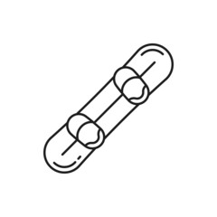 Longboard or skateboard isolated Swiss sport board thin line icon. Vector skateboarding board, deck with wheels, extreme sport equipment. Skater deck, upside carefree skateboarder balancing skate
