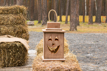 Decorative wooden lantern for Halloween.