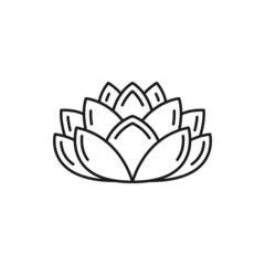 Lotus flower isolated water lily thin line icon. Vector blooming exotic Buddhism symbol of harmony and wellbeing, lily blossom linear sign, Thailand or Thai plant. Spa emblem, waterlily in bloom