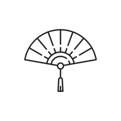 Chinese fan isolated handheld tessen souvenir thin line icon. Vector weaponized Japan warfare fan. Folding paper or silk blower with tessel. Traditional Korean Japanese souvenir of paper, foldable fan