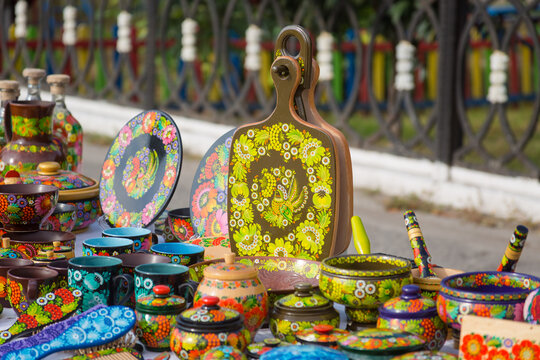 Petrykivka, Ukraina, shop decorative painting of the traditional Ukrainian ornamental folk art