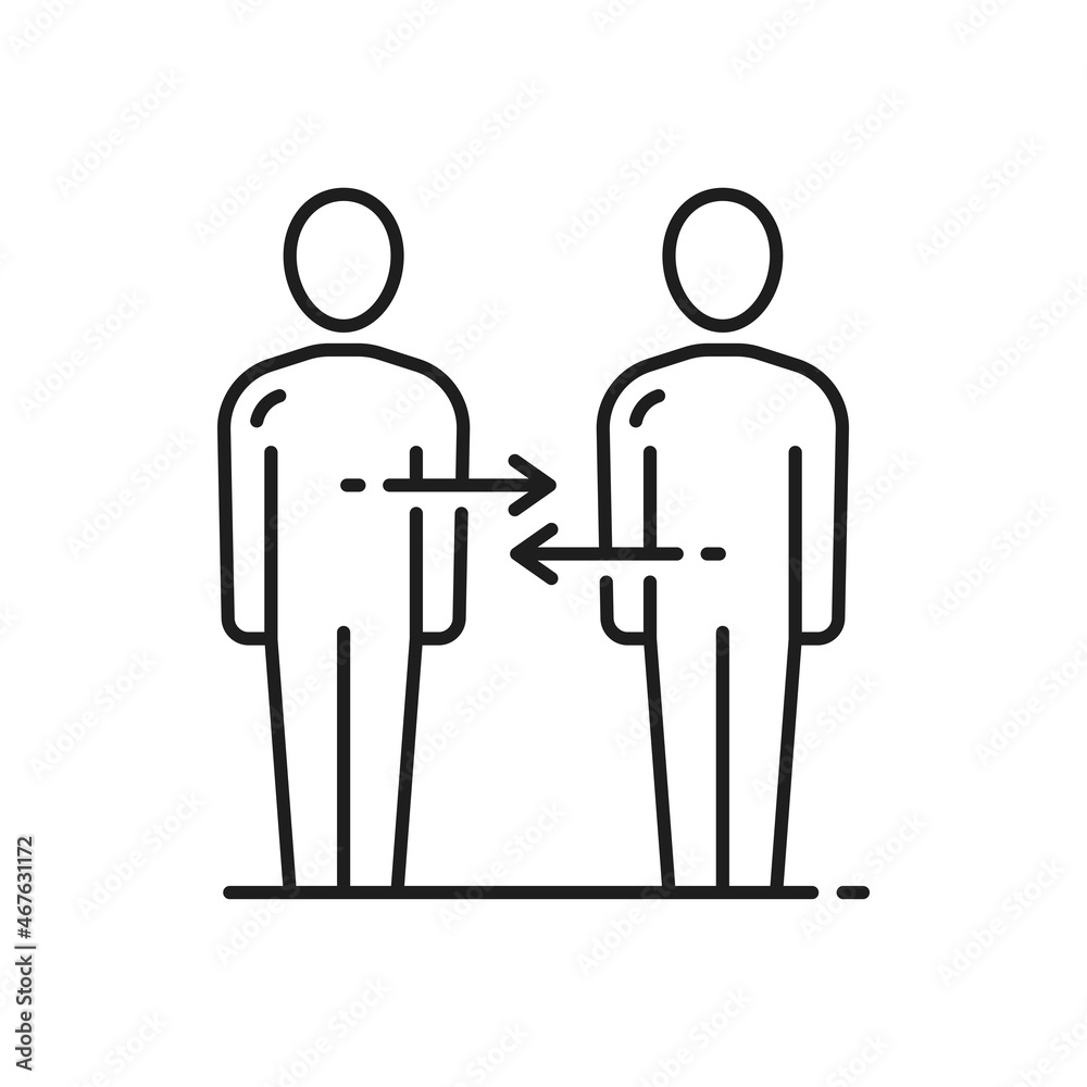 Poster businessman conversation, two people exchanging information isolated thin line icon. vector linear c