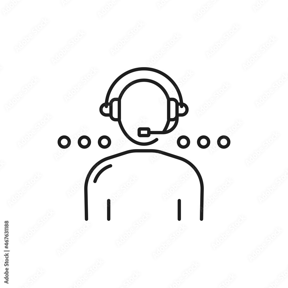 Poster online consultant with headphones customer service isolated thin line icon. vector customer support 