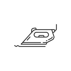 Iron cloth smoothing object isolated thin line icon. Vector household appliance, ironing tool, electric device to smooth apparel, electric tool with soleplate and cable cord, smoothing-iron outline