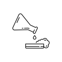 Biochemistry or chemistry, pharmacy and genetics experiment with flask glassware isolated thin line icon. Vector laboratory equipment, scientific research in gene engineering science, biotechnology