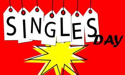 Singles Day sale holiday banner - November 11 Chinese shopping day sales - 11.11 and Chinese text Singles Day on red and golden vector background