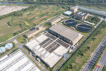 Sewage treatment plant in city