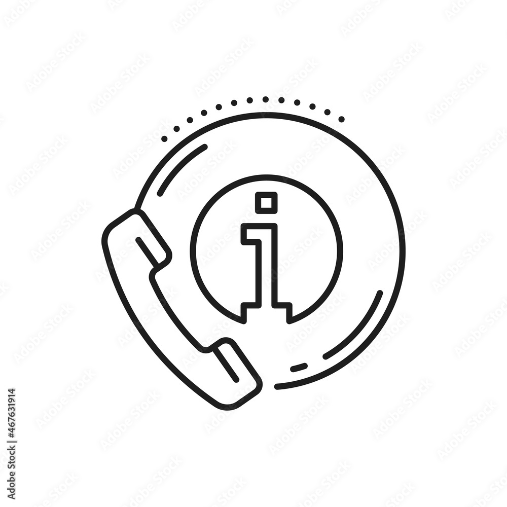 Poster chat info, fax, help, support center on phone sign isolated thin line icon. vector retro receiver wi