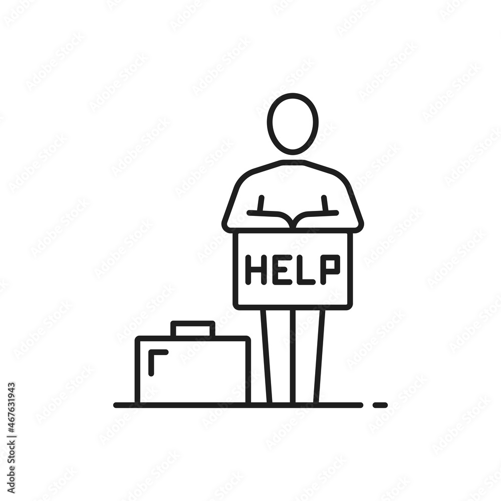 Leinwandbilder customer support, person assistance help board, briefcase isolated thin line icon. vector support ce